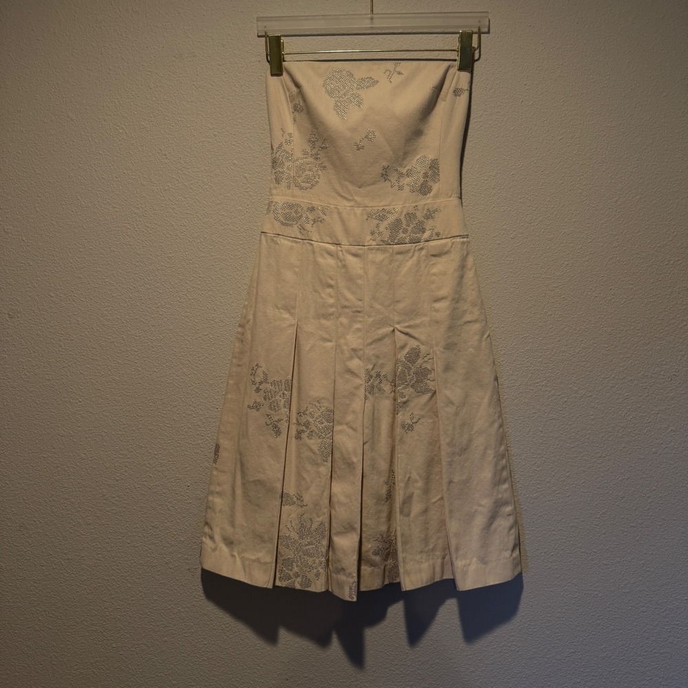 Max Azria Collection Strapless Embellished Linen Blend‎ Fit Flare Dress Size 2